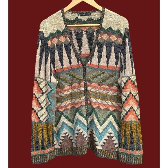 Peruvian Connection Pima Cotton Boho Geometric Cardigan Southwestern Knit XL - Picture 1 of 6